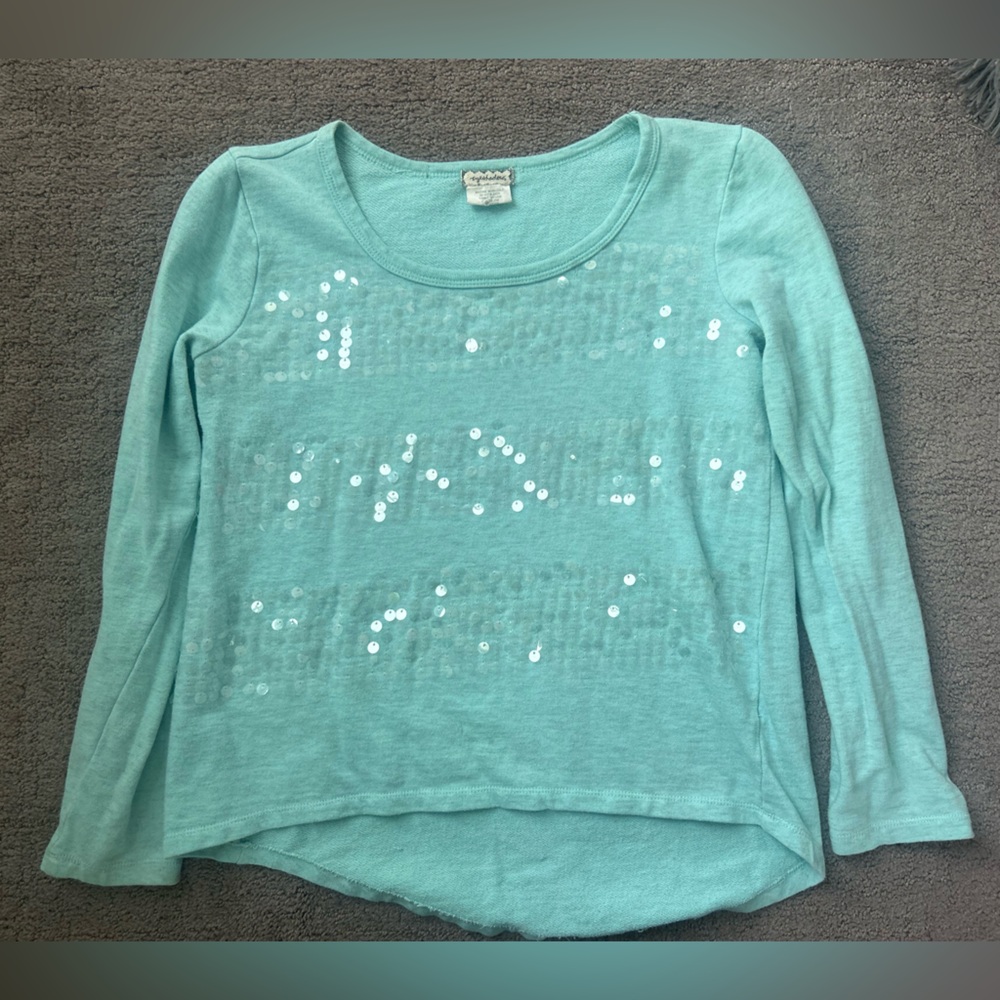 Eyeshadow Teal Sequin Sweatshirt | Size S | Sparkly Y2K Cozy Pullover - Picture 8 of 9